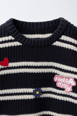 ZARA ТРИКОТАЖНЫЙ ДЖЕМПЕР В ПОЛОСКУ С НАШИВКАМИ HELLO KITTY © SANRIO, МОРСКОЙ СИНИЙ