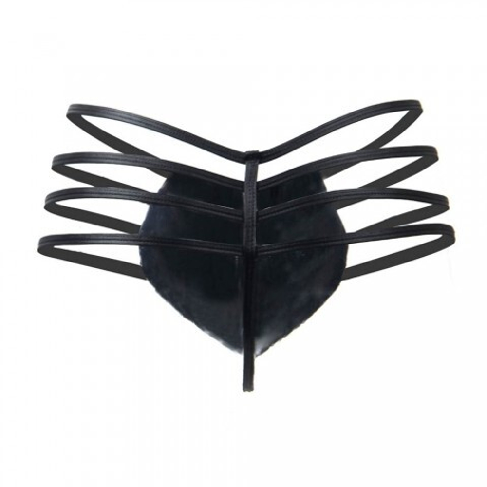 Кожаные мужские стринги Ohyeah Zipper Black, на молнии со стрепами, L