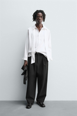 ZARA РУБАШКА ИЗ СТРУЯЩЕЙСЯ ТКАНИ, ЖЕЛТОВАТО-БЕЛЫЙ