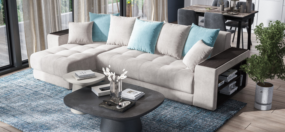 Угловой диван Дубай Велюр Монолит латте, Велюр Монолит аква