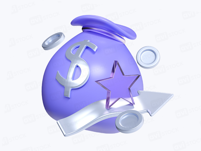 3D мешок с деньгами и серебряными монетами