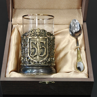Подстаканник литье Юбилей 55 лет в подарочном футляре