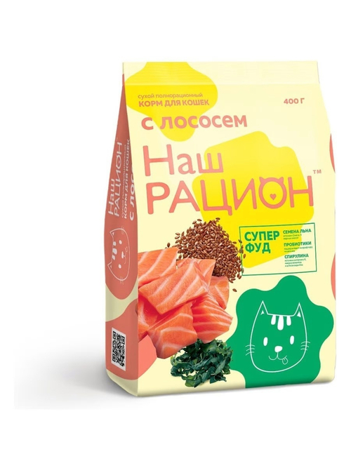 Сухой корм Наш Рацион для взрослых кошек, лосось, 400 г