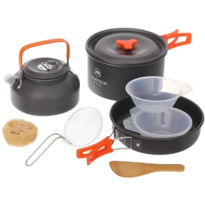 Набор посуды походной (котелок, сковорода, чайник+3чашки, лопатка, губка, поварёшка) COMPSOR-308
