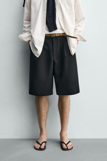 ZARA СВОБОДНЫЕ ШОРТЫ СО СКЛАДКАМИ, ЧЕРНЫЙ