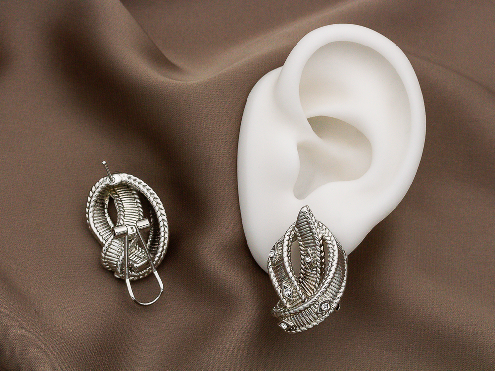 Серьги-гвоздики "Узел" со стразами, 30мм