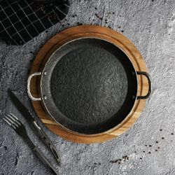 Сковорода для подачи 20 см h2,6 см круглая 2 ручки "Vintage Blued" углерод. сталь ИНДУКЦИЯ P.L.