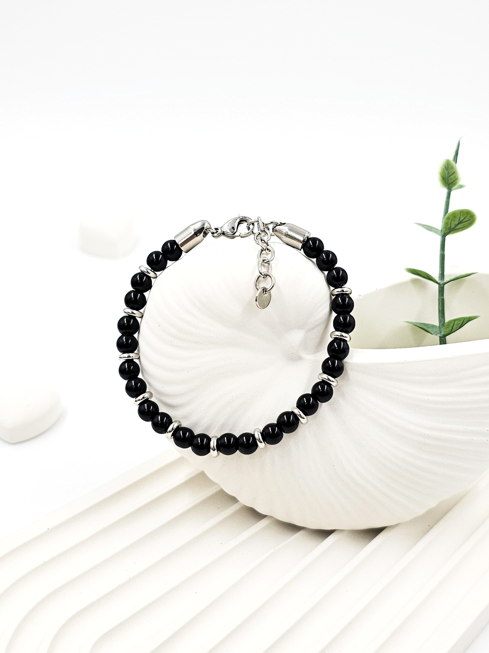 Браслет мужской из натурального чёрного агата