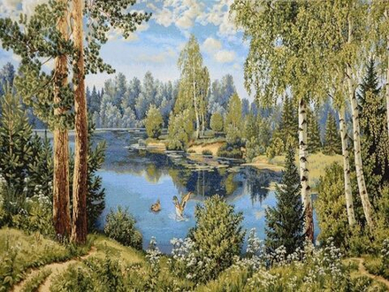 Гобеленовая картина "D. УТКИ" в багетной раме, Россия.