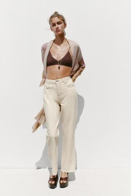 ZARA ДЖИНСЫ Z.02 STRAIGHT ANKLE С ВЫСОКОЙ ПОСАДКОЙ, ЭКРЮ