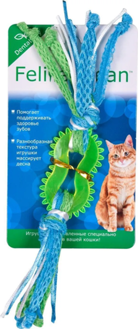 Игрушка для кошек Feline Clean Dental Колечко прорезыватель с лентами, резина