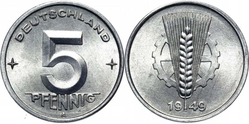 Германия - ГДР 5 пфеннигов, 1949 Герб XF