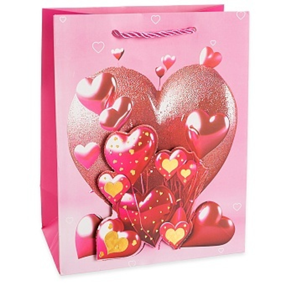 Пакет подарочный 3D, Тысяча сердец, Дизайн №1, Розовый, 41,5*30*12 см, 1 шт.