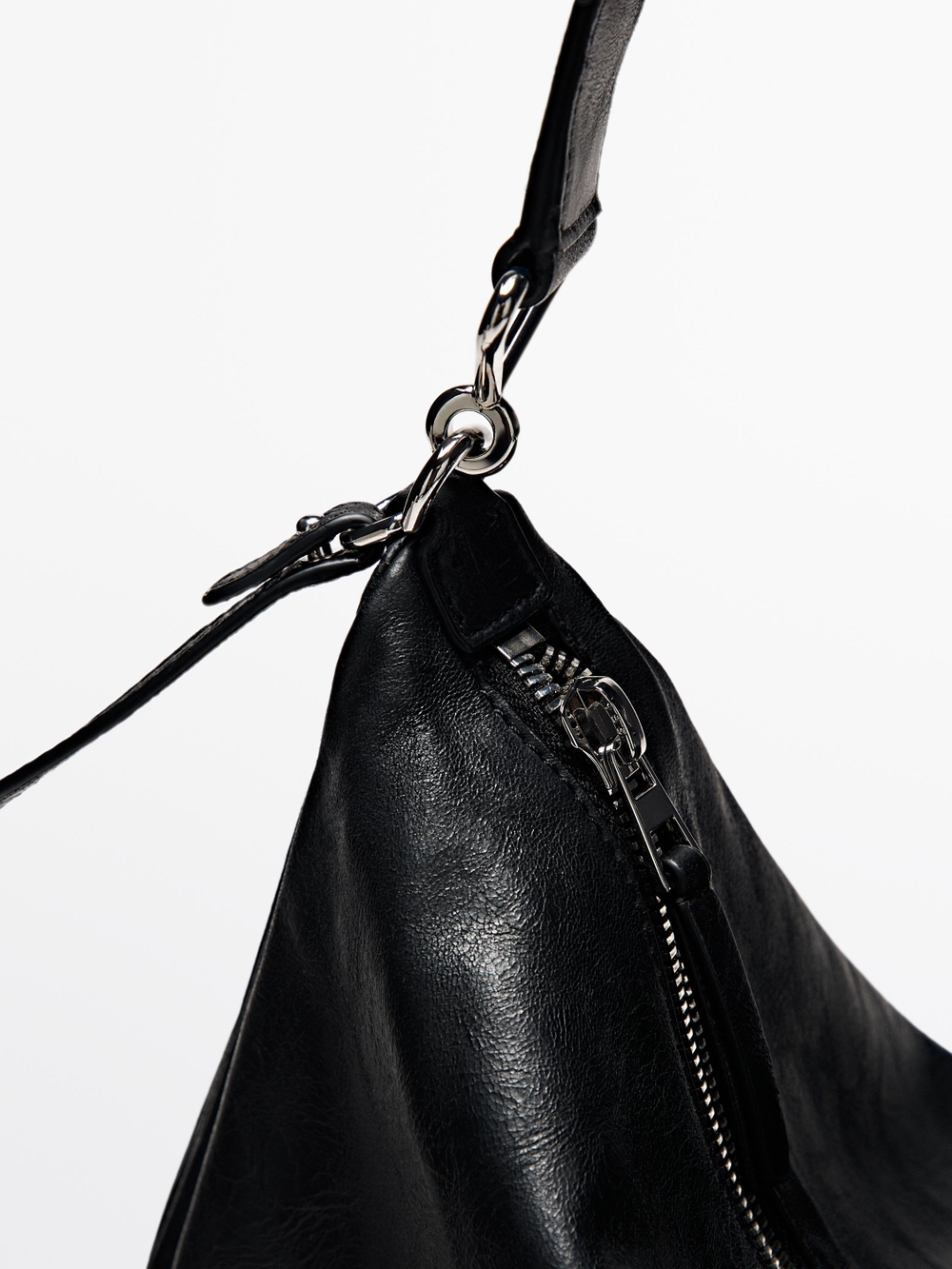 Massimo Dutti Большая сумка из кожи наппа с отделениями, черный