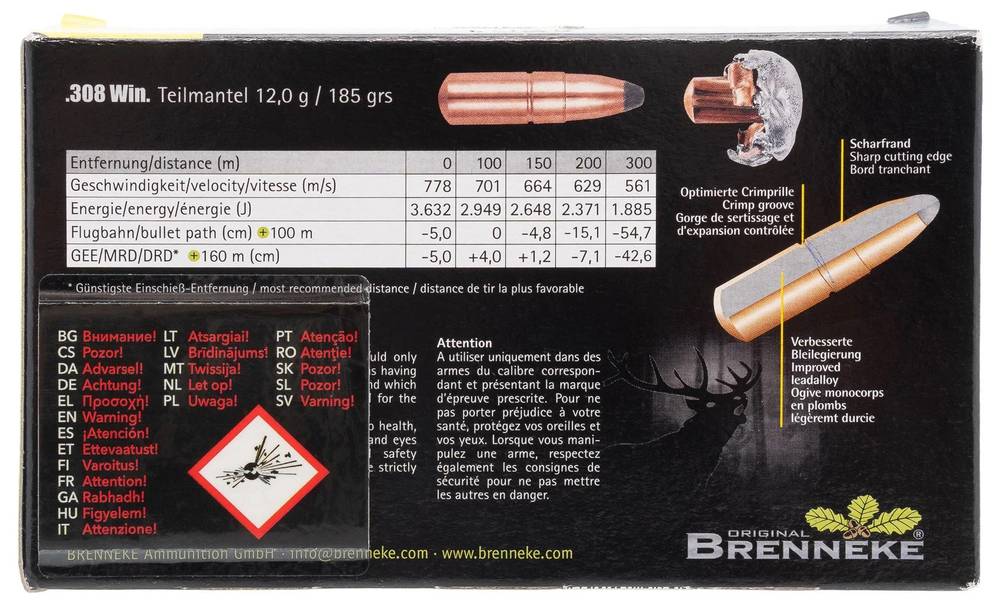 Патрон BRENNEKE 308Win TEILMANTEL ( BASIC,SP-TOMBAC PL.BULLET) 12гр(20/100)