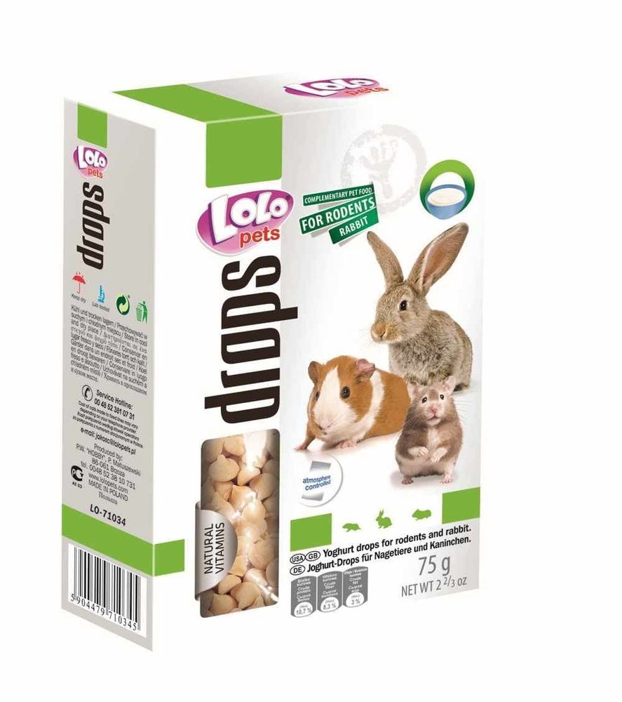 LoLo PETS Дропсы для грызунов и кроликов йогуртовые 75г. LoLo PETS Дропсы для грызунов и кроликов йогуртовые 75г.