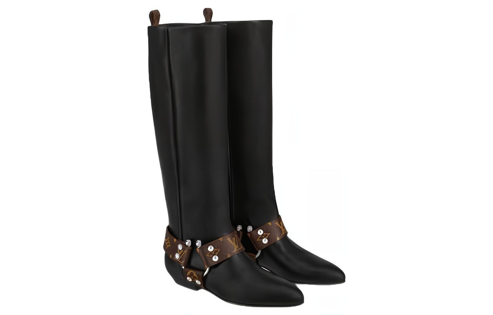 LOUIS VUITTON Rhapsody High Boots "Black With Brown Belt" Women"s