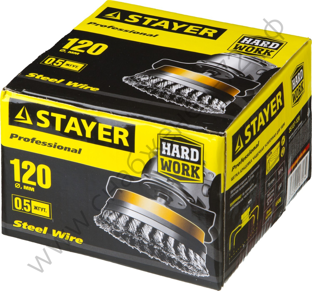 STAYER 120 мм, жгутированная стальная проволока, 0.5 мм, Щетка чашечная, PROFESSIONAL (35137-120)