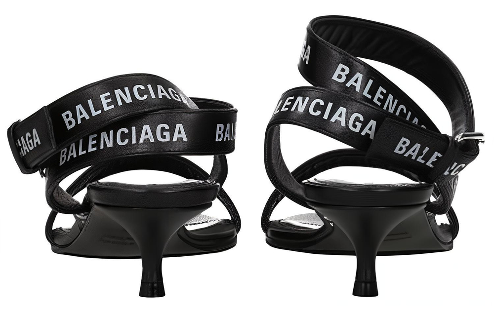 Balenciaga Leather One Strap Sandals 4cm Women"s Black