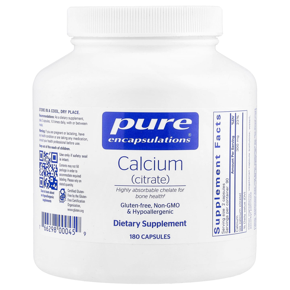 Pure Encapsulations, Кальций (цитрат), 180 капсул (150 мг на капсулу)