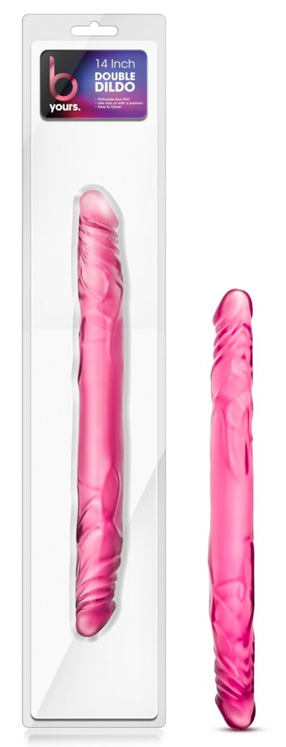 Розовый двусторонний фаллоимитатор 14 Double Dildo - 35,5 см. (Цвет: розовый)