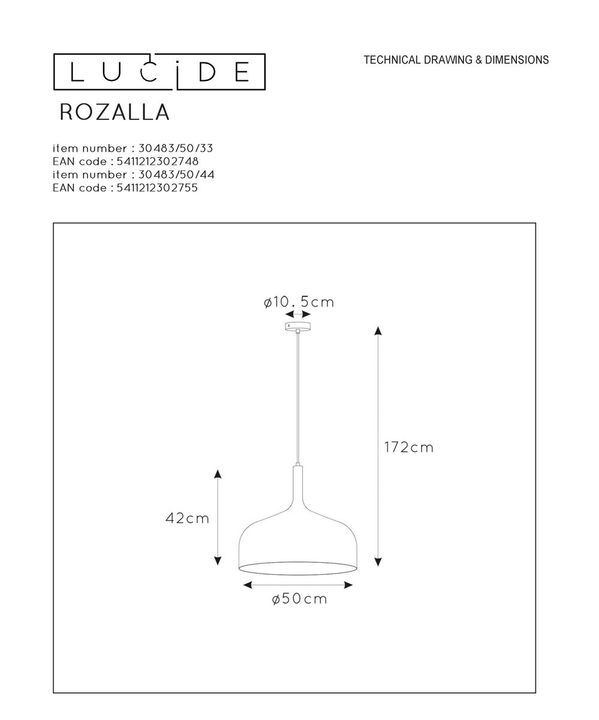 Подвесной светильник Lucide Rozalla 30483/50/44