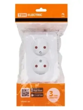 Розетка угловая двойная 2П+З открытой установки с з/ш IP20 250В 16А белая "Ладога" TDM SQ1801-0067