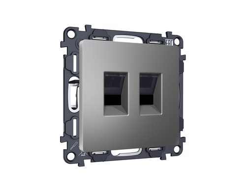 MA662110 Комплект механизма компьютерной двойной розетки RJ-45 (8P8C) CAT6 с автоматической защитной шторкой ALFA Антрацит серый QUANT (AP6621, VM189)
