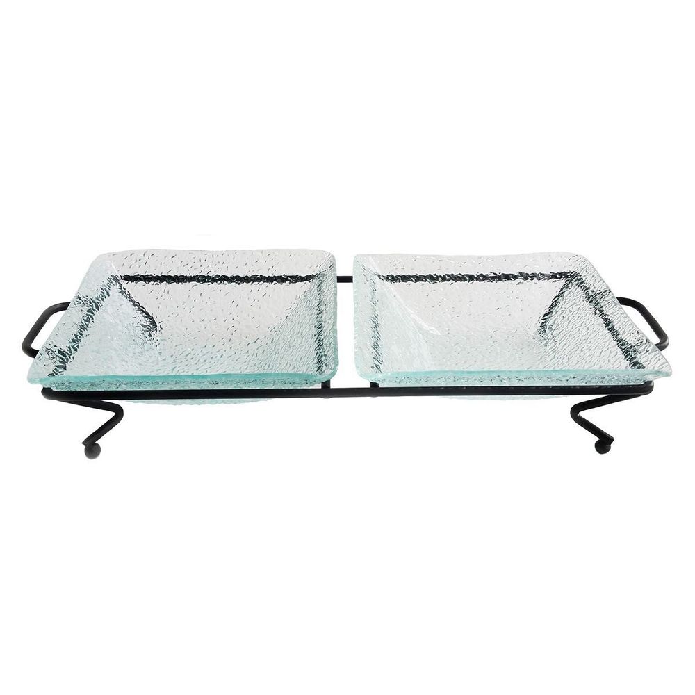 Блюдо для выкладки стеклянное с металлическим основанием 34*15*6.5 см  P.L.