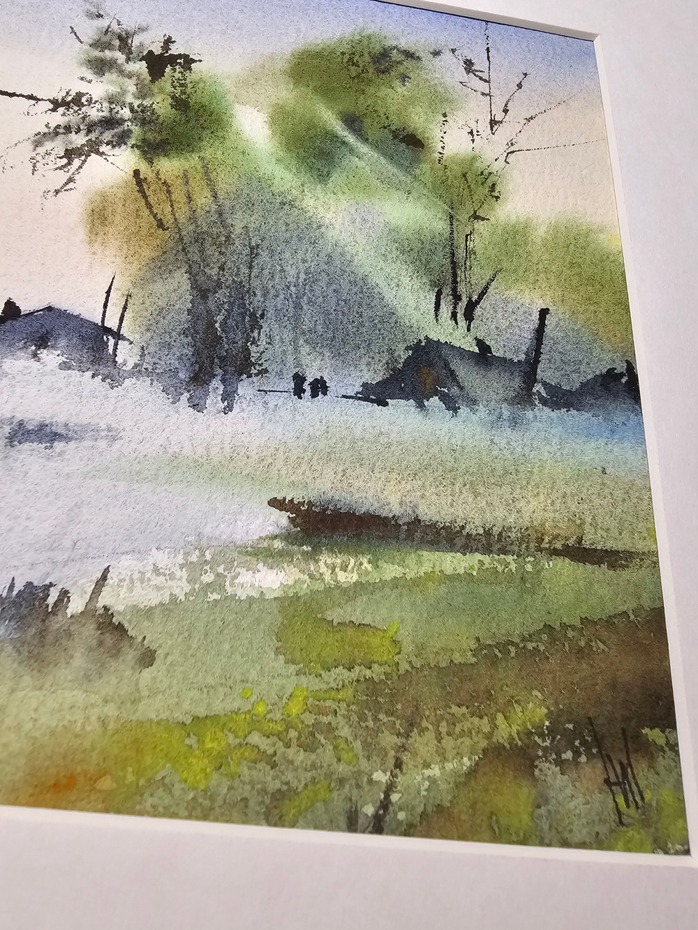 Картина авторская акварельная в паспарту 21х30 см на стену для интерьера "Утро туманное..."