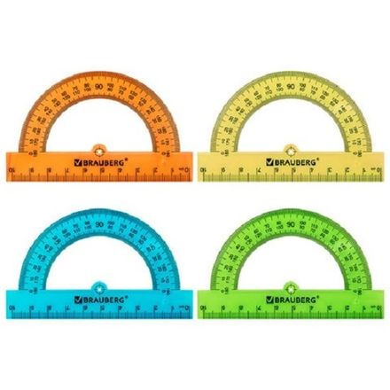 Транспортир пластиковый 10см, 180°, прозрачный, неоновый, 4цв, Пифагор, 1шт.