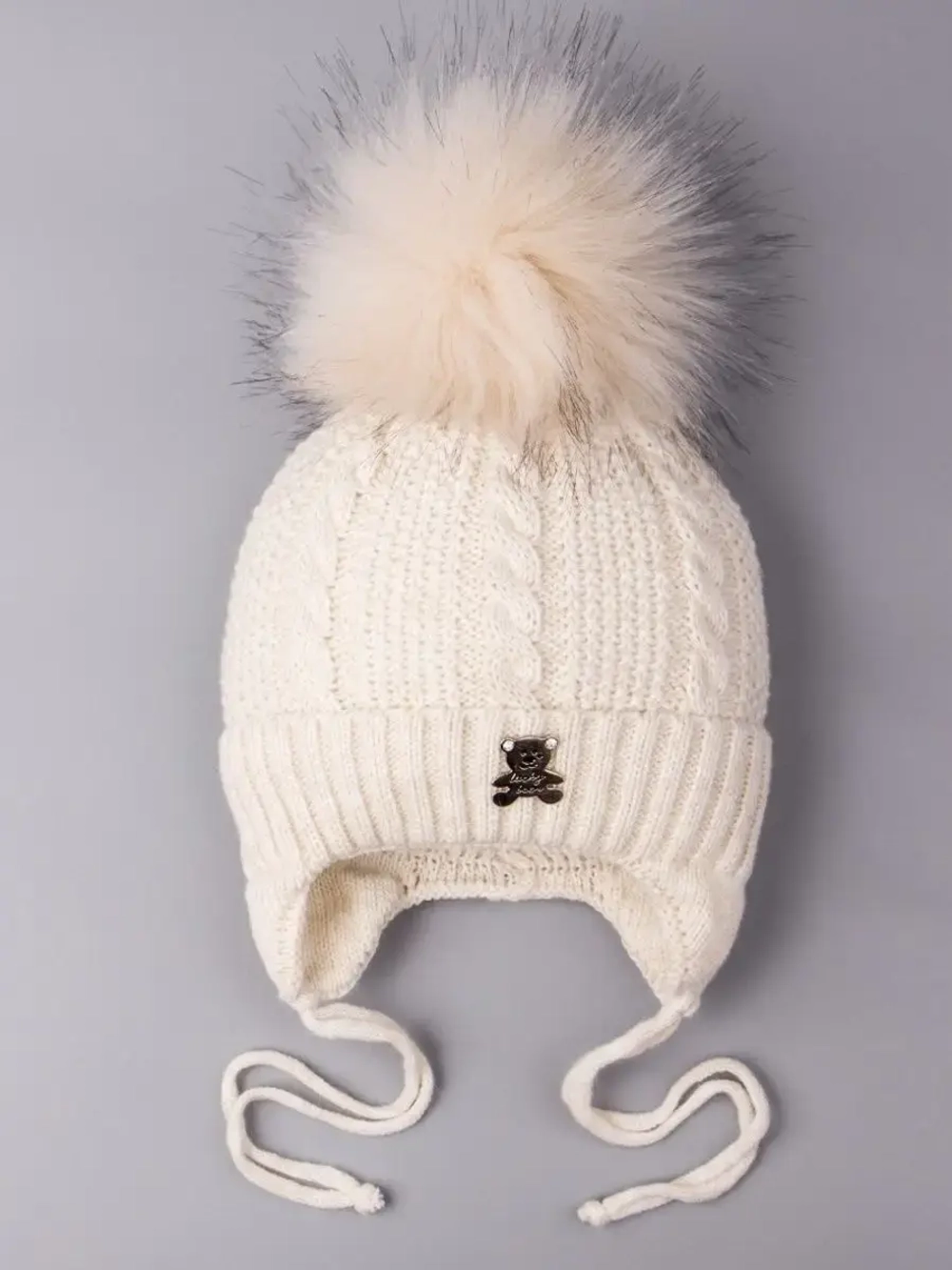 Шапка зимняя вязаная с помпоном для детей