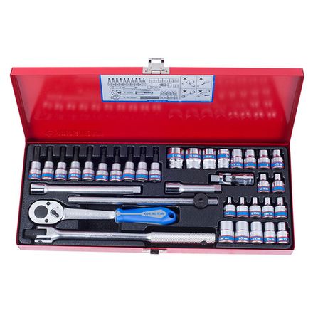 Цена на KING TONY (3534MR) Набор торцевых головок с принадлежностями 3/8", 6-гранные, 6-19 мм и E4-E18, 36 предметов