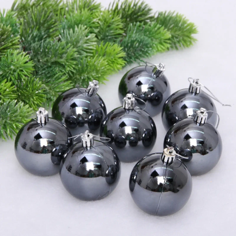 Новогодние шары 6 см (набор 24 шт) «Глянец», графит