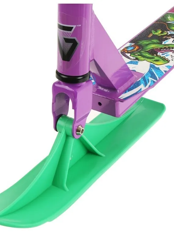 Самокат-снегокат зимний трюковой 2 в 1, цвет фиолетовый