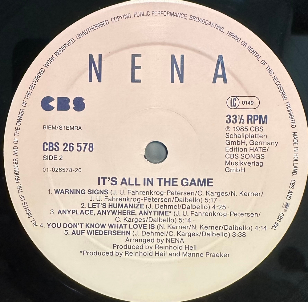 Nena - It's All In The Game (Голландия 1985г.)
