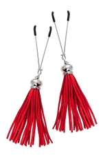 Зажимы на соски «Вилки» с красными кисточками из замши (Цвет: красный)