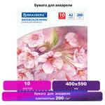 Бумага для акварели БОЛЬШАЯ А2 10 л. 200 г/м2 400х590 мм BRAUBERG "Цветы" (3 штуки в упаковке)