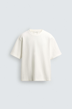 ZARA ФУТБОЛКА RELAXED FIT ИЗ РЕЛЬЕФНОЙ ТКАНИ, ЖЕЛТОВАТО-БЕЛЫЙ