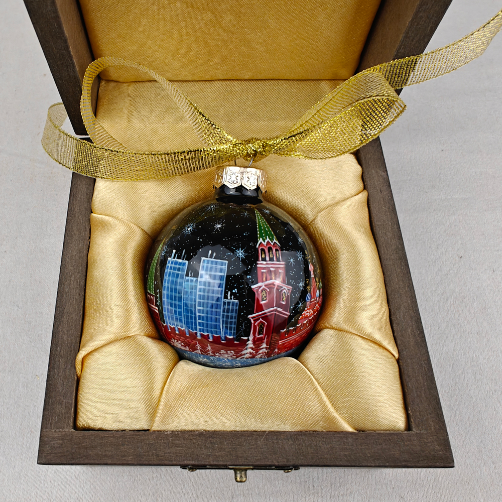 Шар новогодний с ручной росписью Палех "Москва" в футляре
