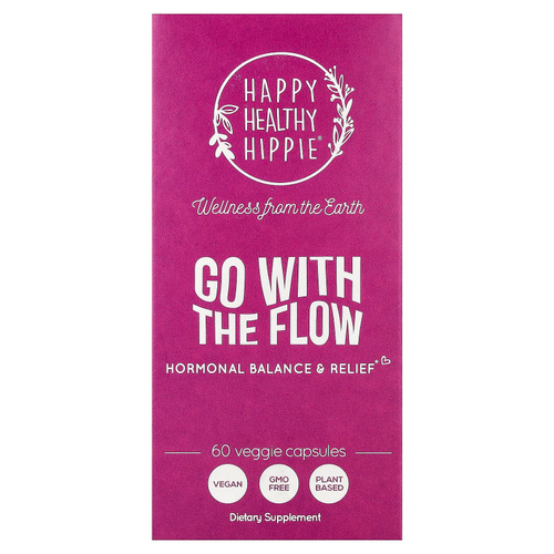 Happy Healthy Hippie, Go With The Flow, средство для гормонального баланса и облегчения состояния, 60 растительных капсул