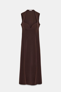 ZARA ПЛАТЬЕ С ВЫРЕЗОМ СЕРДЕЧКОМ, КОРИЧНЕВЫЙ
