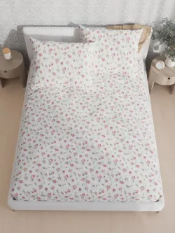 Постельное белье Полисатин Мечта "Бутоны роз" евро Наволочка 50х70 см 2 шт Простынь на резинке 180x200 см Пододеяльник 200x215 см