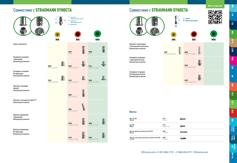 Трансферы закрытой ложки 3,3/4,1/4,8 мм RN и 6,5 мм WN STRAUMANN SYNOCTA TISSUE LEVEL