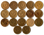 Набор монет 2 копейки СССР 1926, 29, 30, 31, 36, 38, 40, 46, 48, 49, 50, 52, 53, 54, 55, 56, 57 гг. (17 монет) VF-VG