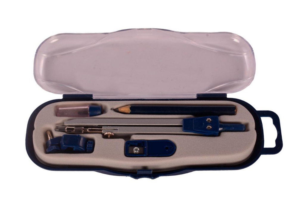 Циркуль 2 в 1: металл. циркуль+стержни и насадка под карандаш+карандаш, с точилкой, С-30659