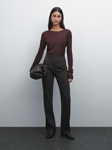Massimo Dutti Тонкая футболка из 100% хлопка, бургундский
