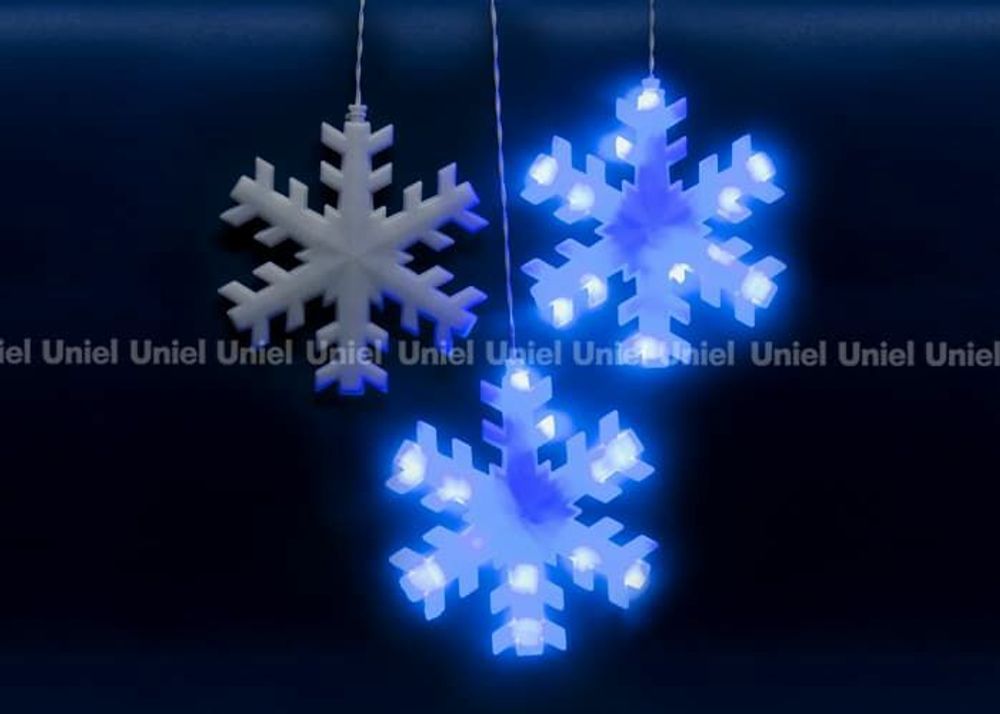 ULD-E2703-120/DTA BLUE IP20 SNOWFLAKES Занавес светодиодный фигурный с контроллером «Снежинки». 10 подвесов. 120 светодиодов. Размер 2,7х0,3м. Цвет св