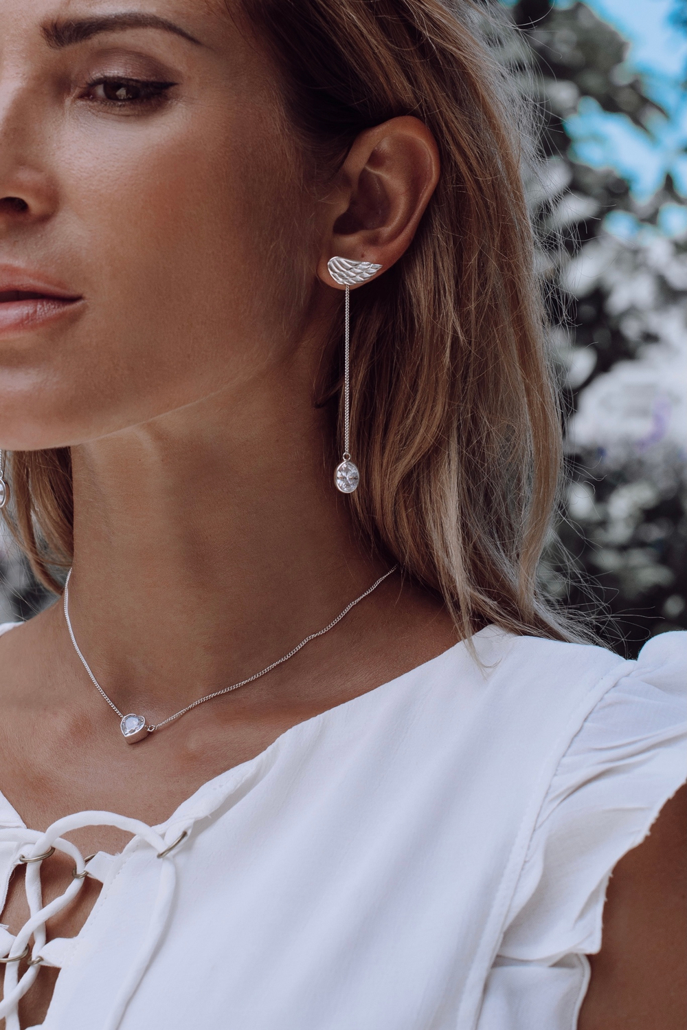 Серьги-трансформеры «Невесомость» с белым цирконом