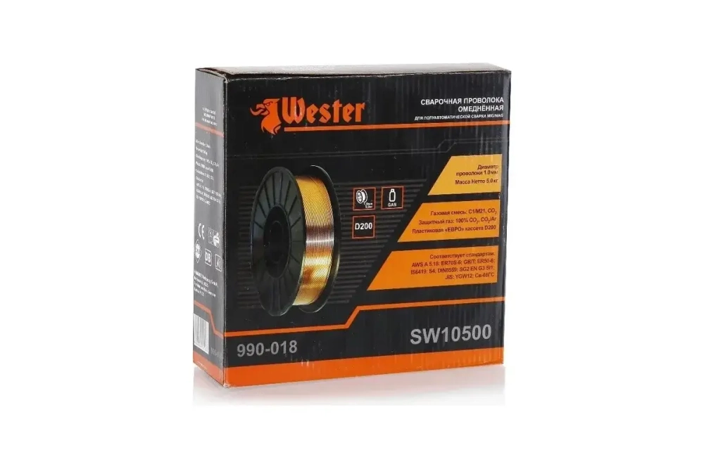 Проволока сварочная WESTER SW 10500  Ф1мм 5кг, омедненная, катушка Ф200мм